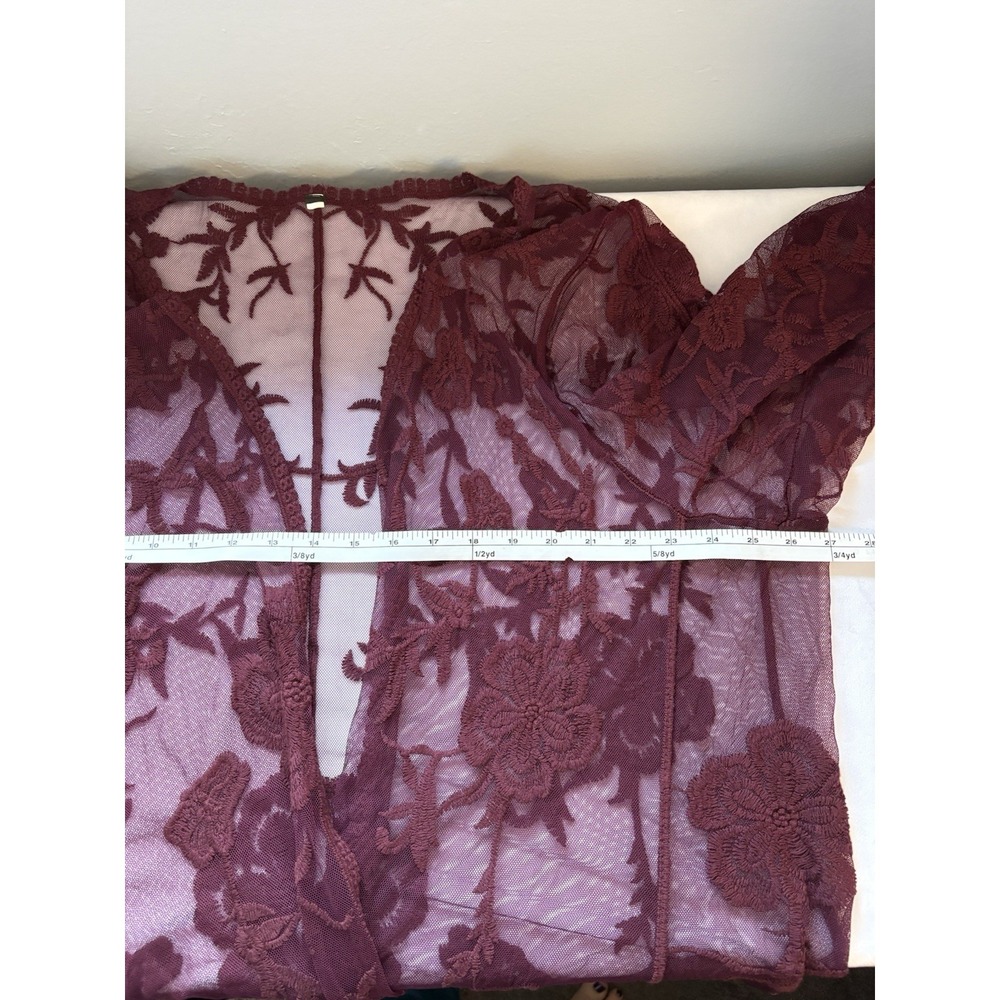 Open Cardigan Lace Kimono Sz Large Wine Sheer Layering Boho Romantic Fairy - Picture 7 of 9